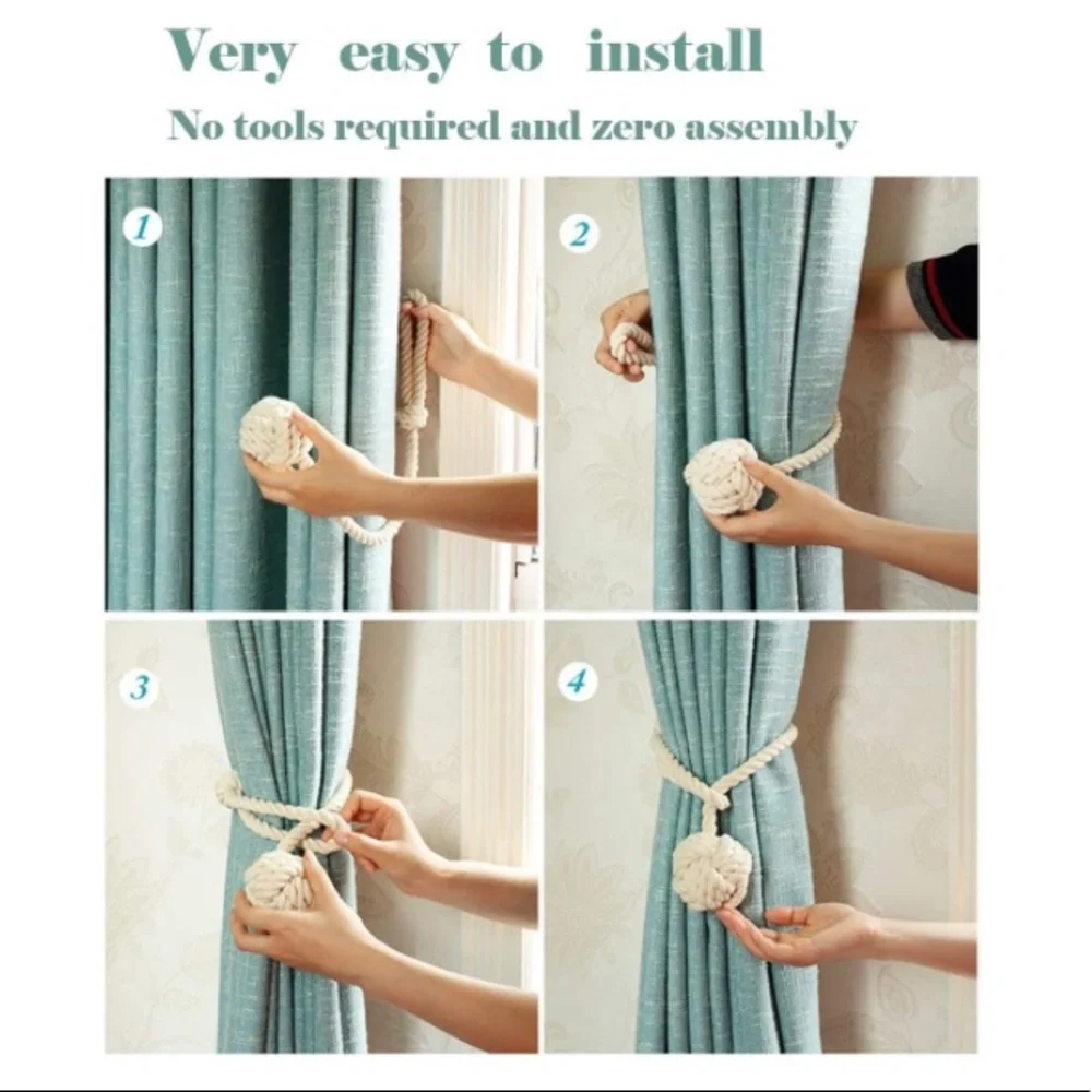 Luxury Home | Set of 2 Grey Boho Chic Nautical Knotted Rope Curtain Tie Backs